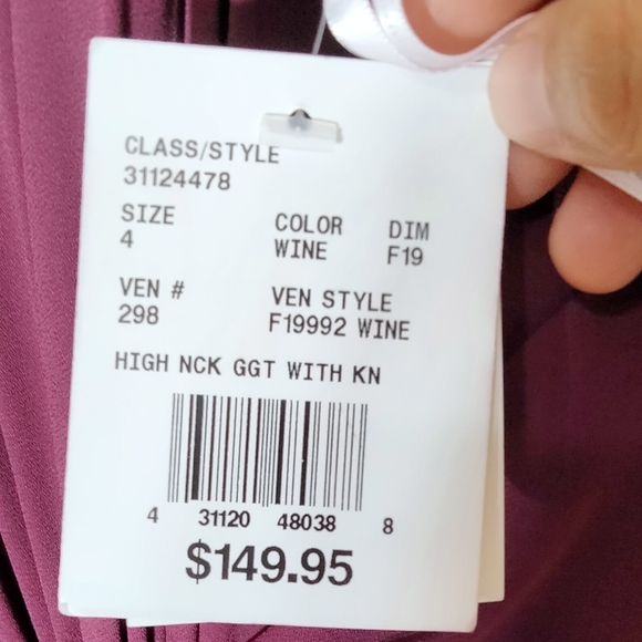 David's Bridal Red Solid Column Dress color Wine - Picture 7 of 15